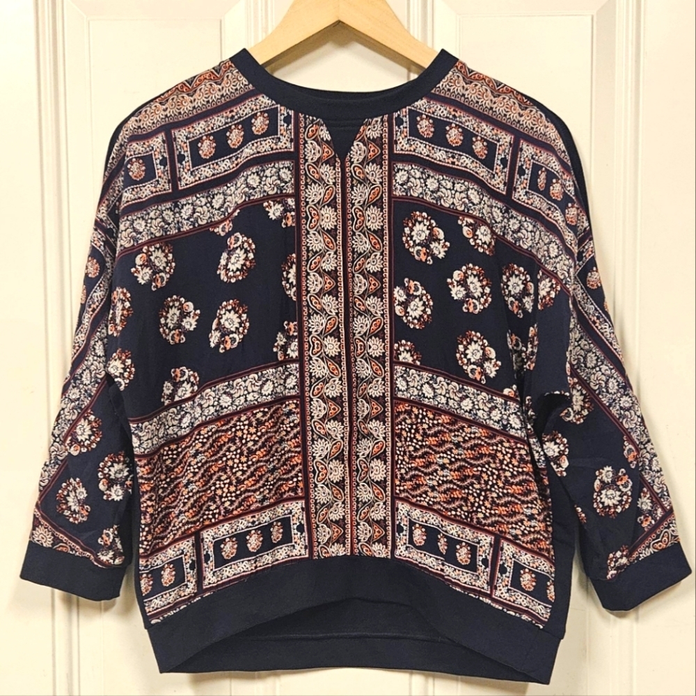 Anthropologie Adria Moss Cotton silk dolman sleeve navy sweater blouse size S